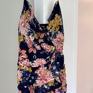 Lulu’s Floral Print Ruched Midi Dress